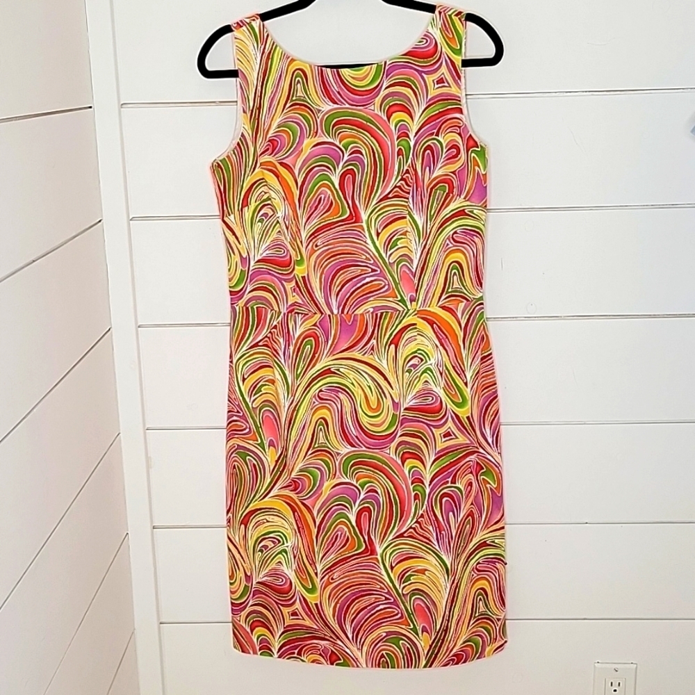 Sleeveless Multicolor Swirl Print Dress - Pink & Yellow